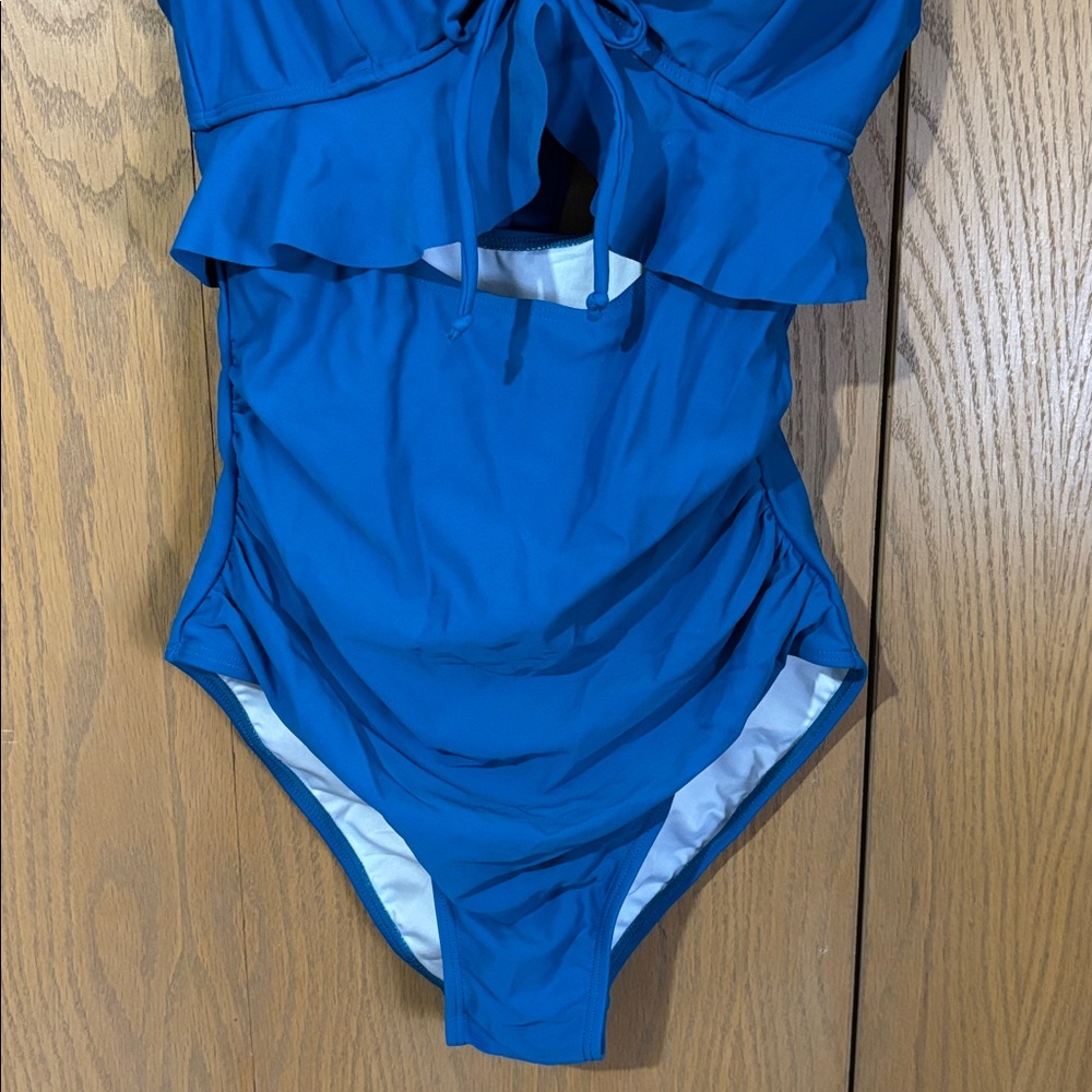 Eomenie  women’s small peacock blue Ruffled Swimsuit one piece - Picture 3 of 6